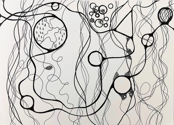 Neurographic style concept abstract traditional art illustration, circle, lines, markers and pencils