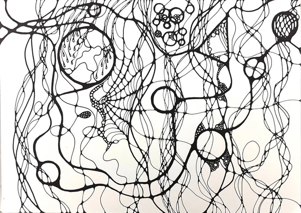 Neurographic style concept abstract traditional art illustration, circle, lines, markers and pencils