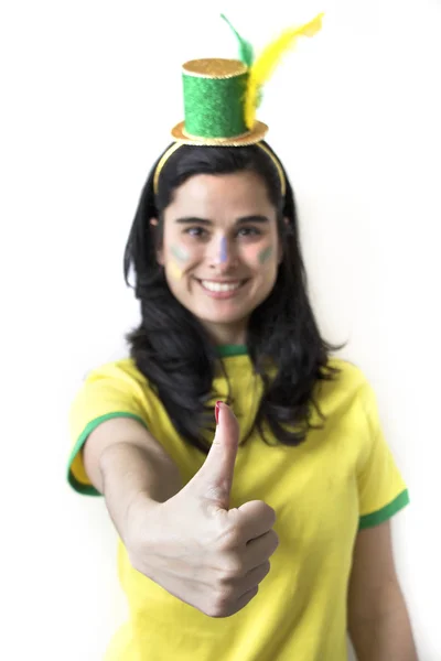 Feminino Brasil Futebol Posando Fundo Branco — Fotografia de Stock