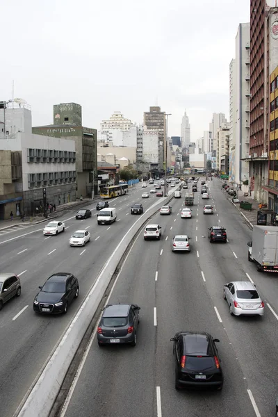 Sao Paulo Brasil Septiembre 2015 Tráfico Por Famosa Avenida Maio — Foto de Stock