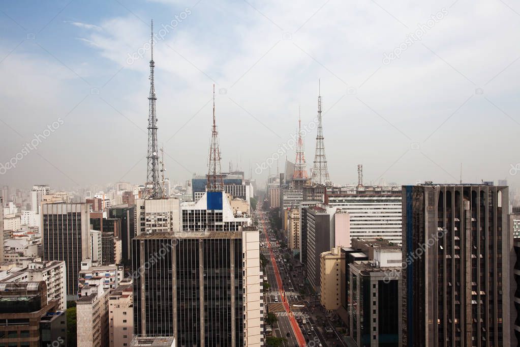 Sao Paulo buildings and cloudy sky. Brazil, South America. 