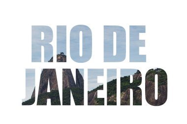 Rio de Janeiro arka planda dağlar ile yazı 