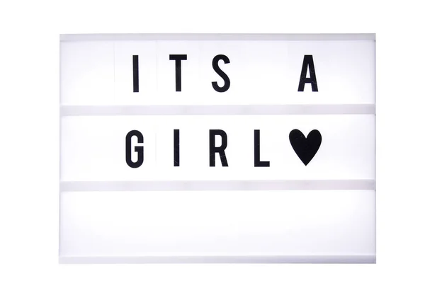 Its Girl Text Light Box Box Isolated White Background Sign — Stock Photo, Image