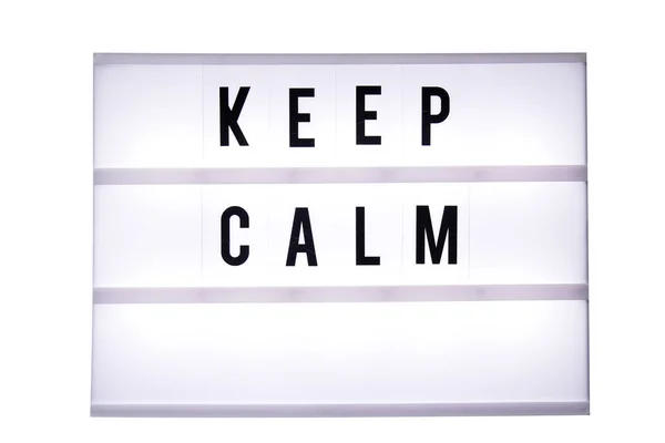 Keep Calm Text Light Box Box Isolated White Background Sign — Stock Photo, Image