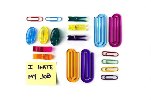 Hate Job Message Written Yellow Paper Note Clothespins Holding Isolated — Stock Photo, Image
