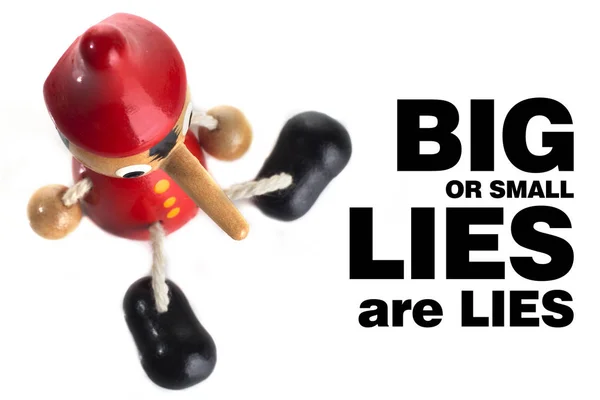 Trä Pinocchio Och Life Quote Vit Bakgrund Lie Concept — Stockfoto