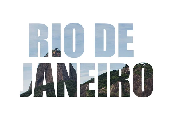 Rio Janeiro Nápisy Horami Pozadí — Stock fotografie