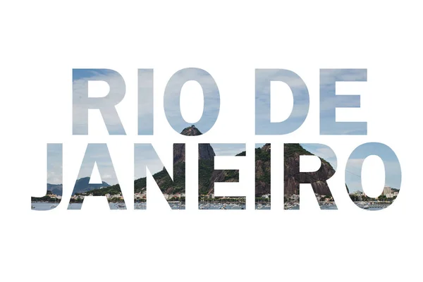 Rio Janeiro Lettering Con Montagne Sullo Sfondo — Foto Stock