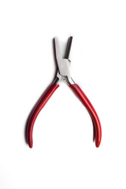 Beyaz arka plan üzerinde izole kırmızı saplı çerçeveler. Kuyumcu aracı, beyaz üzerinde çalışan nesne