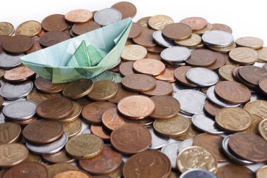 sikke arka plan, mali kavram üzerinde tekne şeklinde para banknot 