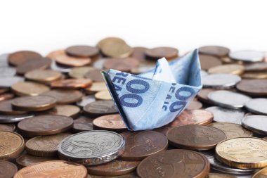 sikke arka plan, mali kavram üzerinde tekne şeklinde para banknot 