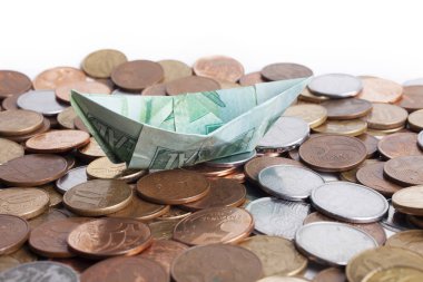 sikke arka plan, mali kavram üzerinde tekne şeklinde para banknot 