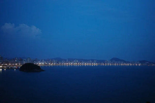 Vista Mar Ciudad Santos Largo Costa Por Noche —  Fotos de Stock
