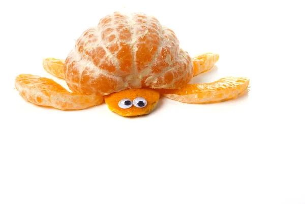 Beyaz arka plan üzerinde izole mandalina yapılmış yaratıcı kaplumbağa 