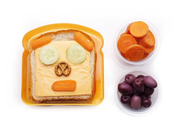 Sandwich Créatif Avec Drôle Visage Isolé Sur Fond Blanc — Photo