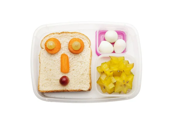 Sandwich Créatif Avec Drôle Visage Isolé Sur Fond Blanc — Photo
