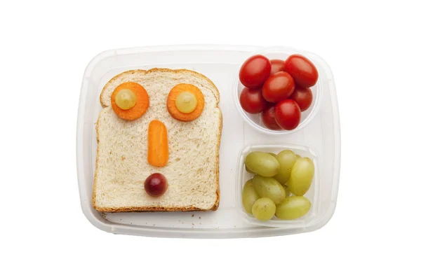 Sandwich Creativo Con Faccia Divertente Isolato Sfondo Bianco — Foto Stock