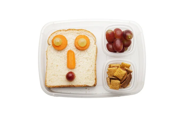 创意三明治与有趣的脸孤立在白色背景 — 图库照片
