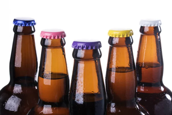 Скляні Пляшки Пива Ізольовані Білому Фоні — стокове фото