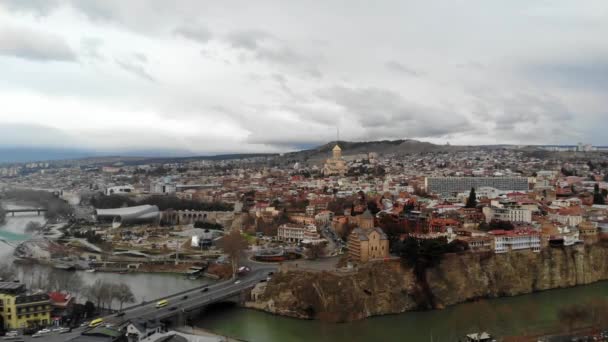 4k antenna drone kilátás Tbiliszi — Stock videók