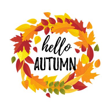 Merhaba Beyaz arka plan üzerinde izole akçaağaç yaprakları sonbaharda tebrik kartı yaptı