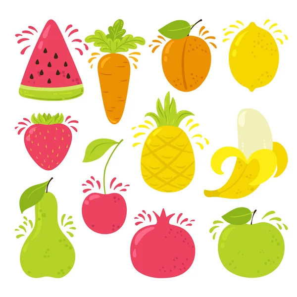 Conjunto Frutas Suculentas Brilhantes Estilo Dos Desenhos Animados —  Vetores de Stock