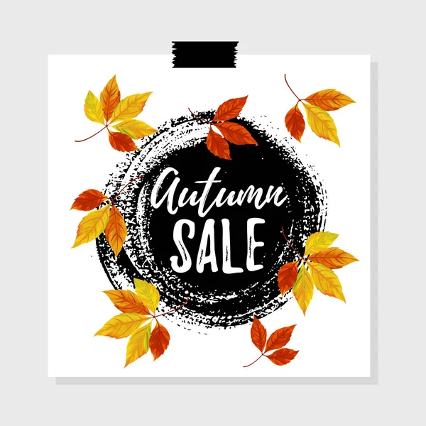 Ilustración Vectorial Diseño Etiqueta Venta Otoño Con Hojas Otoño Brillantes — Vector de stock