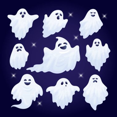 Halloween gece desen dizi komik Cadılar Bayramı hayalet karakterler, vektör, illüstrasyon ile