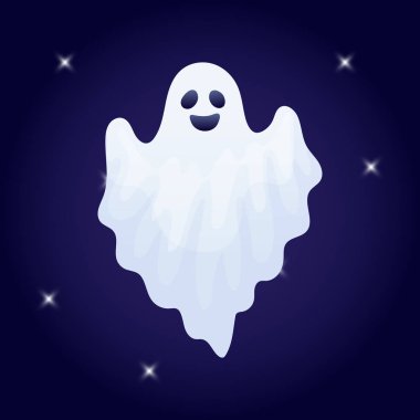 cartoon Halloween happy ghost character on dark background, vector, illustration clipart
