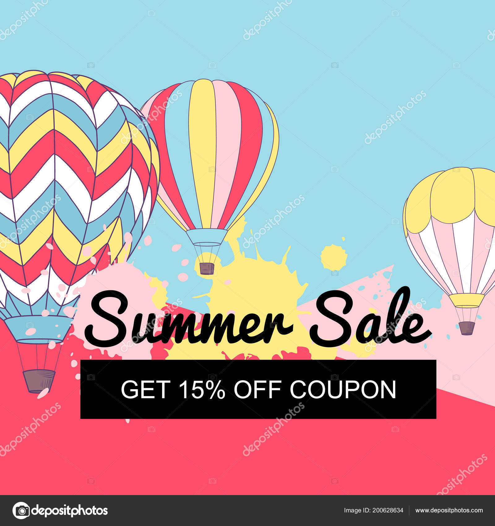 Vector Illustration Summer Sale Banner Design Retro Hot Air Balloons Vector Illustration Summer Sale Banner Design Retro Hot Air Balloons