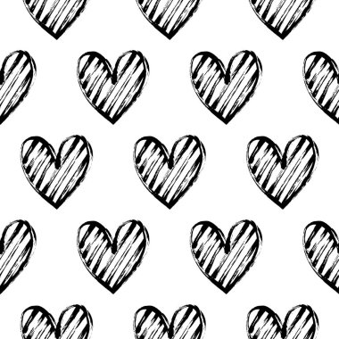 Vektör çizim, elle çizilmiş yürekleri Dikişsiz dekoratif desen. 