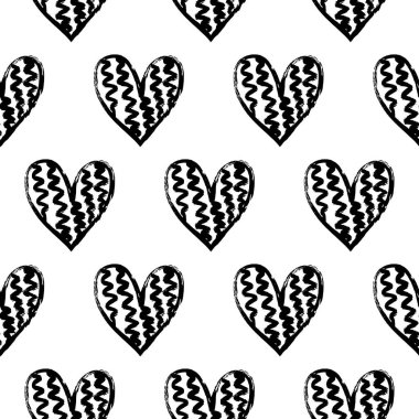 Vektör çizim, elle çizilmiş yürekleri Dikişsiz dekoratif desen. 