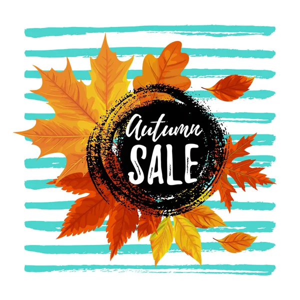 Vector Illustration Autumn Sale Tag Design Bright Autumn Leaves Hand — Stock Vector