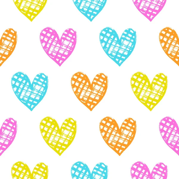 Vector Illustration Seamless Decorative Pattern Hand Drawn Hearts — Stock Vector