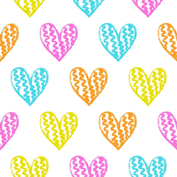 Vector Illustration Seamless Decorative Pattern Hand Drawn Hearts — Stock Vector