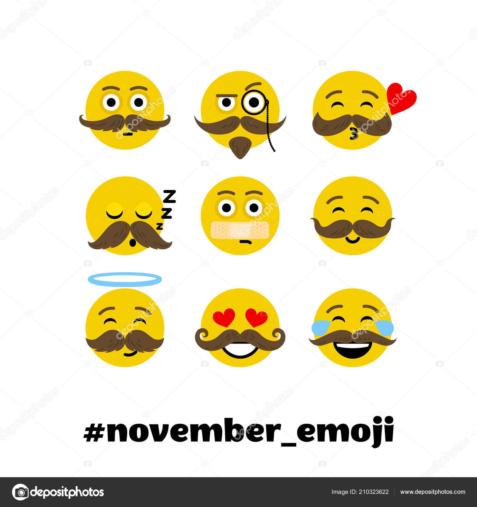 vector illustration set emoji mustache beard november mens health