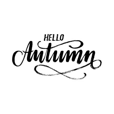 Sonbahar el boya doku ile beyaz bir arka planda harflerle yazılı Merhaba. Vektör çizim, tebrik kartı tasarım öğesi.