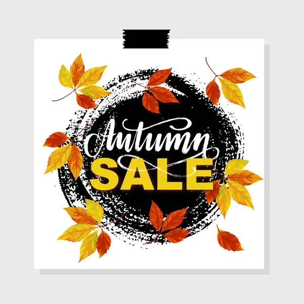 Diseño Pegatina Venta Otoño Con Hojas Otoño Realistas Fondo Pintura — Vector de stock