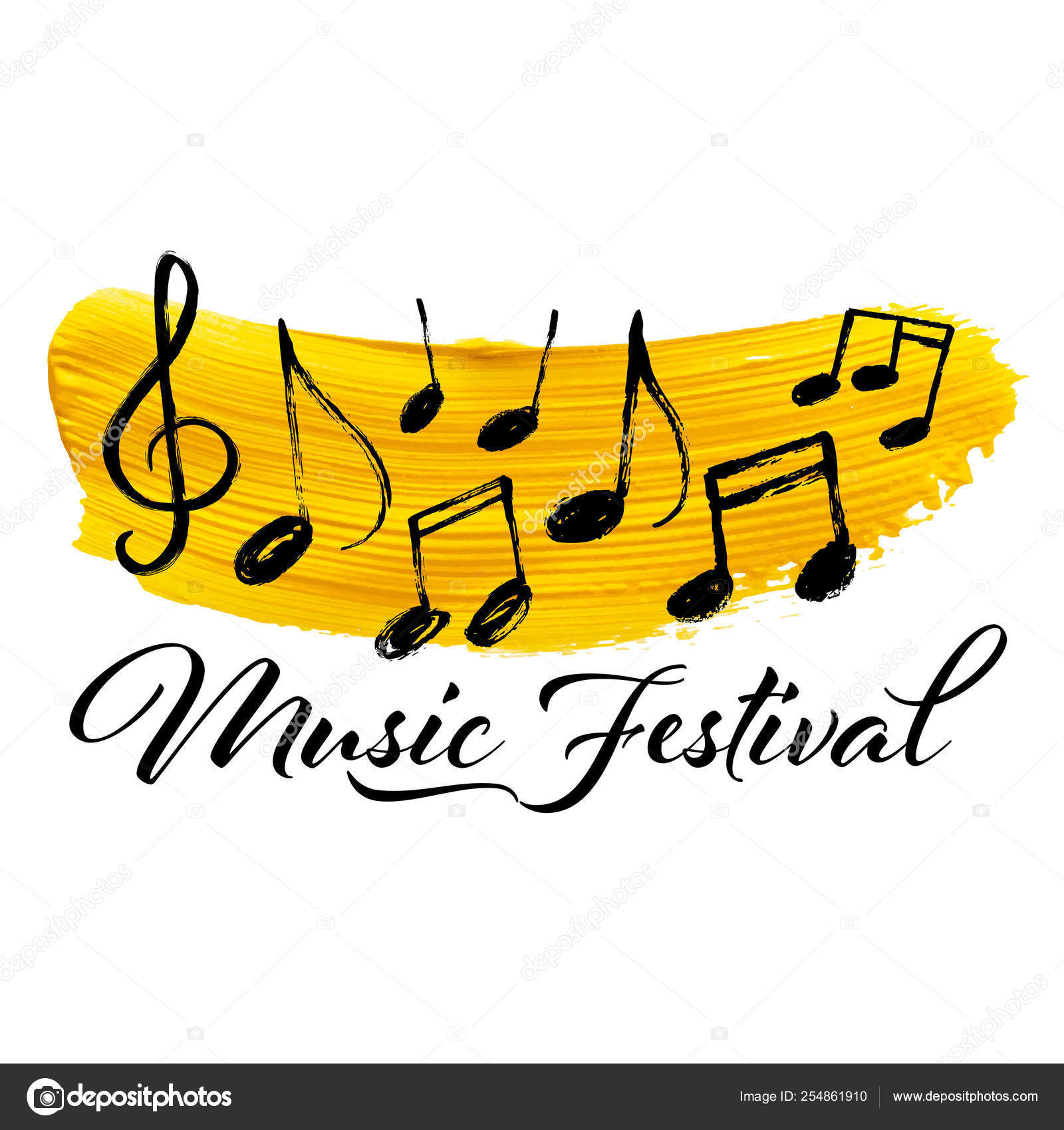 Music Notes Golden Brush Stroke Background Music Festival Banner Design