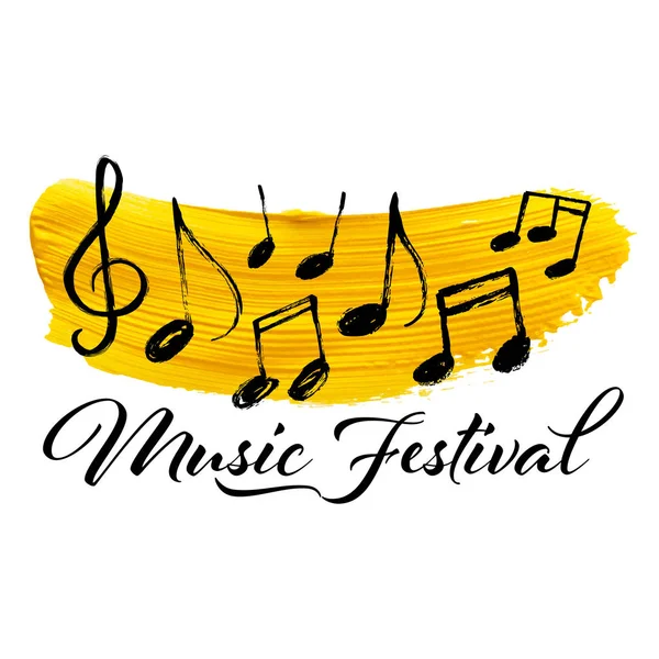 Noter Golden Brush Stroke Bakgrund Music Festival Banner Designelement — Stock vektor