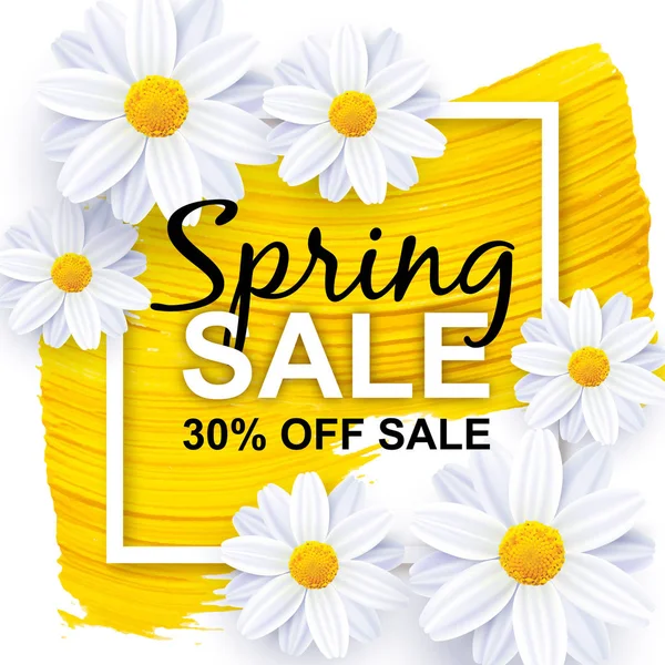 Spring Sale Vector Banner Design Fresh Flowers Golden Absract Hand — Stock Vector