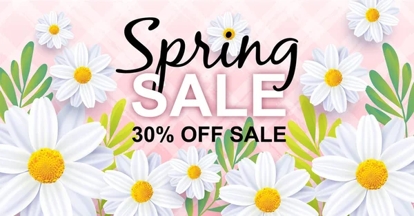 Spring Sale Vector Banner Design Fresh Flowers Absract Hand Drawn — Stock Vector