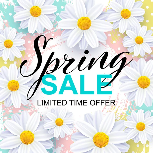 Spring Sale Vector Banner Design Fresh Flowers Absract Hand Drawn — Stock Vector