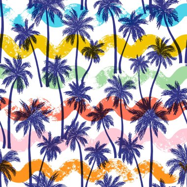 Seamless vector pattern with palm trees and waves vector