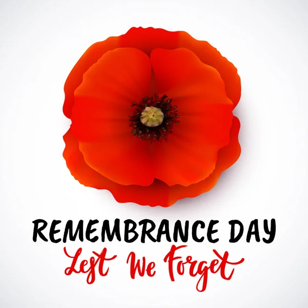 Remembrance day vector poster design with lettering — Stock Vector