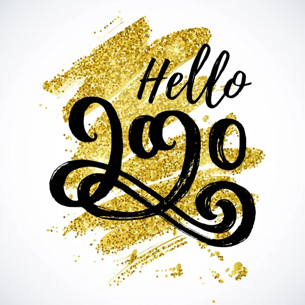 Hello 2020 New Year card design with lettering — Stock Vector