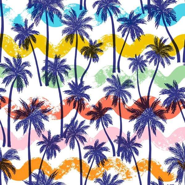 Naadloos vector patroon met palmbomen en golven — Stockvector