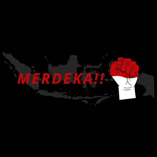 ハンドジェスチャー家父長制インドネシア独立記念日 地図インドネシアの背景 バナーイラスト — ストックベクタ