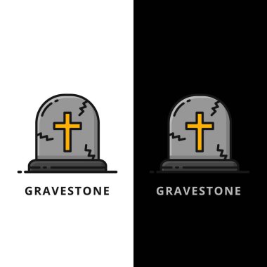 Mezar taşı Cadılar Bayramı Simgesi Çizgi Stili. Mezartaşı Vektör Logosu Çizimi. Tombstone Gömme Sembol Simgesi Simgesi Logosu
