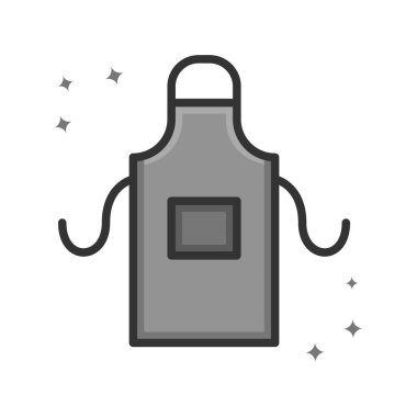 Önlük Pişirme Vektör Logosu Yapıştırması. Cheff Aksesuar Simgesi Doldurulmuş Satır Biçimi. Mutfak gereçleri Sembol İllüstrasyonu